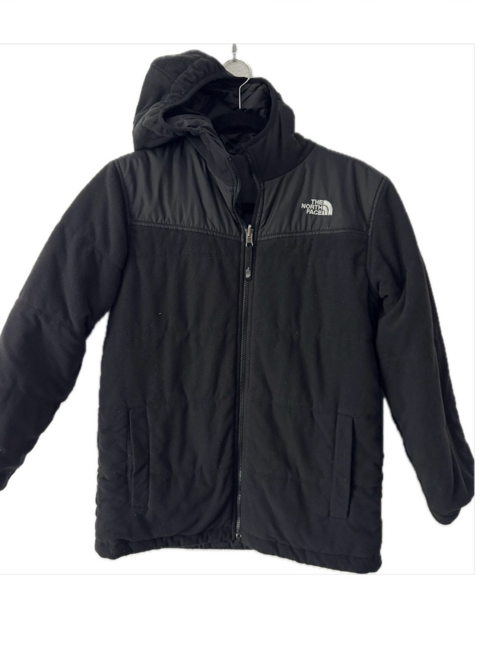 The North Face Kids Black REVERSIBLE Hooded Jacket - 1/2 fleece; 1/2 puffer
